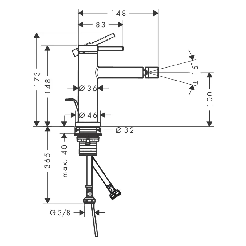 Hansgrohe Tecturis S 1-greps Bidèbatteri