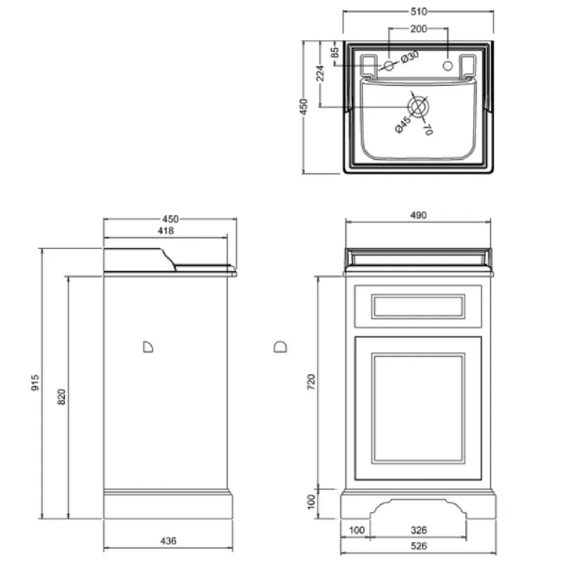 Burlington servantskap 51x45 cm med Classic porselensservant