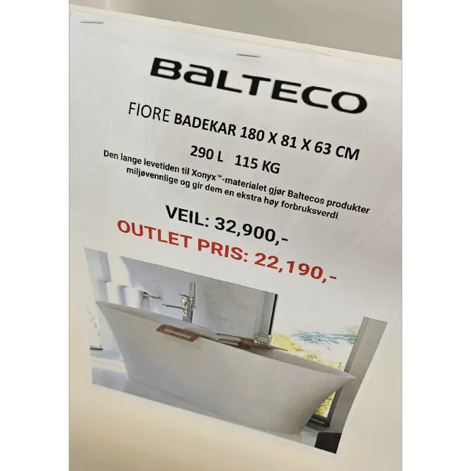 Hovedbilde OUTLET: Balteco Fiore Frittstående Badekar - 180x81 cm – Matt ...