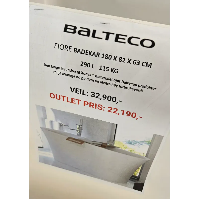 OUTLET: Balteco Fiore Frittstående Badekar - 180x81 cm – Matt hvit