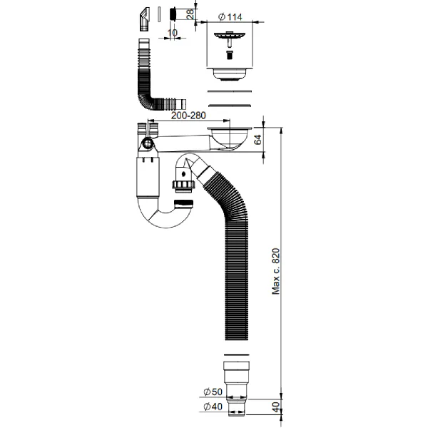Hovedbilde Contura Steel Kjøkkenvannlås Pro med enkel kurvventil og flexislange