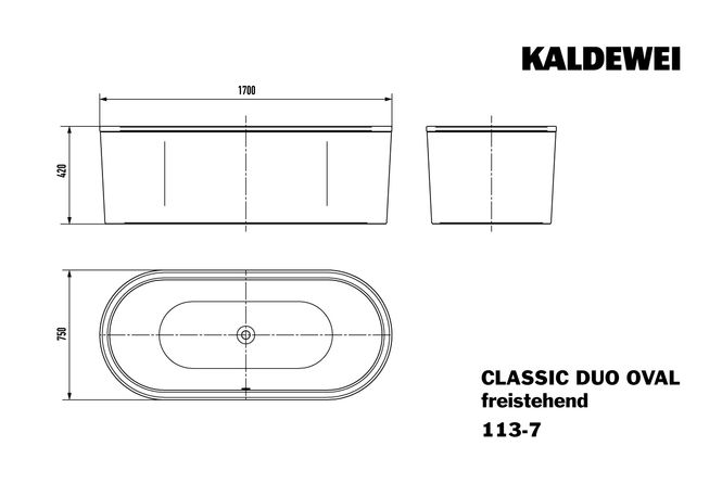Hovedbilde Kaldewei CLASSIC DUO OVAL Mod 113-7 Frittstående Badekar, 170x75 cm, ...
