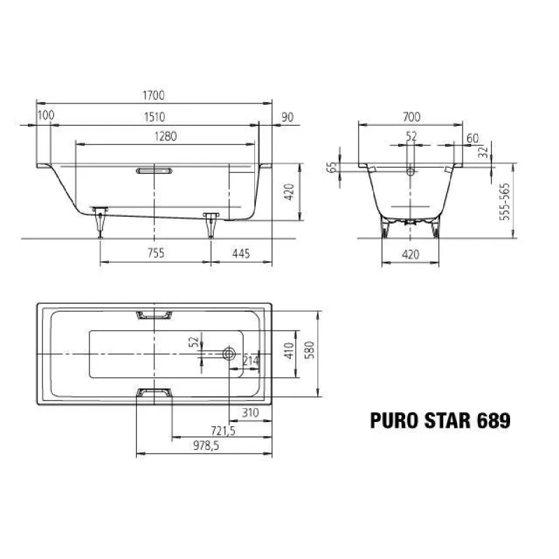 Kaldewei PURO STAR Mod 689 Innebygd Badekar 170x70 cm
