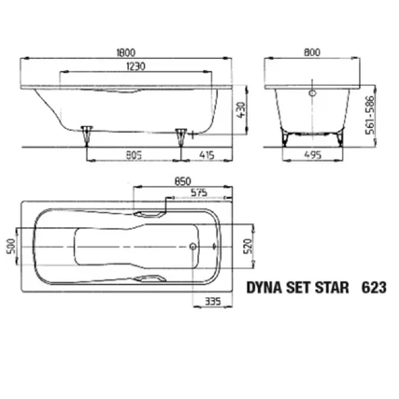 Kaldewei DYNA SET STAR Mod 623 Innebygd Dusjbadekar 180x80 cm