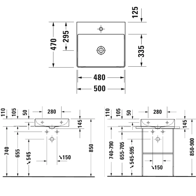 Duravit DuraSquare 50x47 cm servant - vegg/møbel