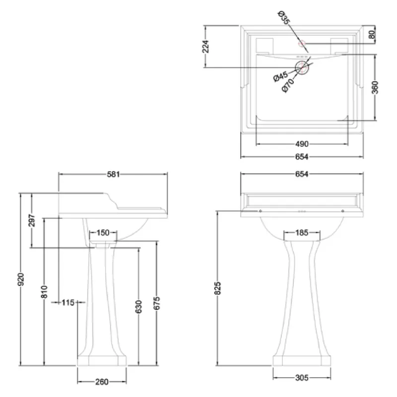 Burlington Classic servant 65x57.5 cm inkl.søyle i hvit