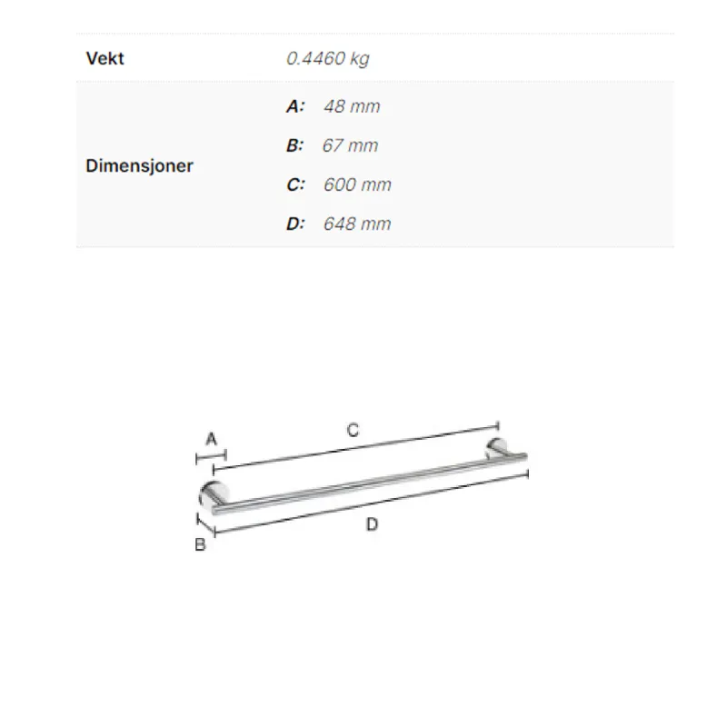 Smedbo Home enkel håndklestang