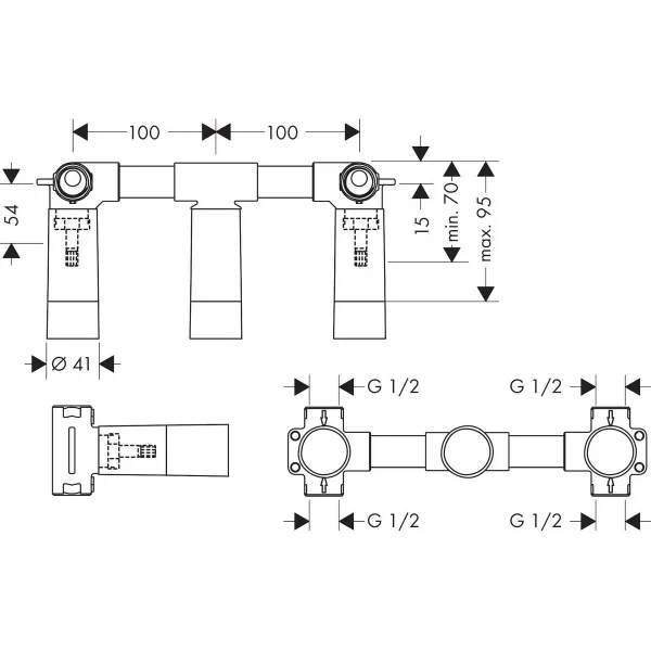 Hovedbilde Axor 3-hulls Innbyggingsdel til 2-greps servantbatteri