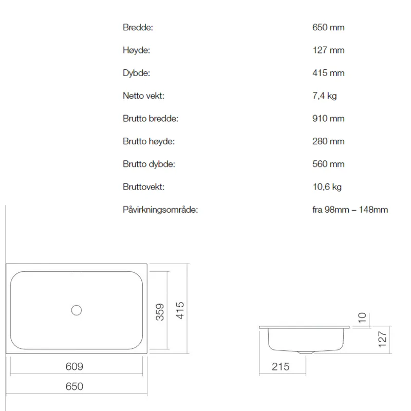 Alape EB.SR650 servant 65x41.5 cm nedfelt