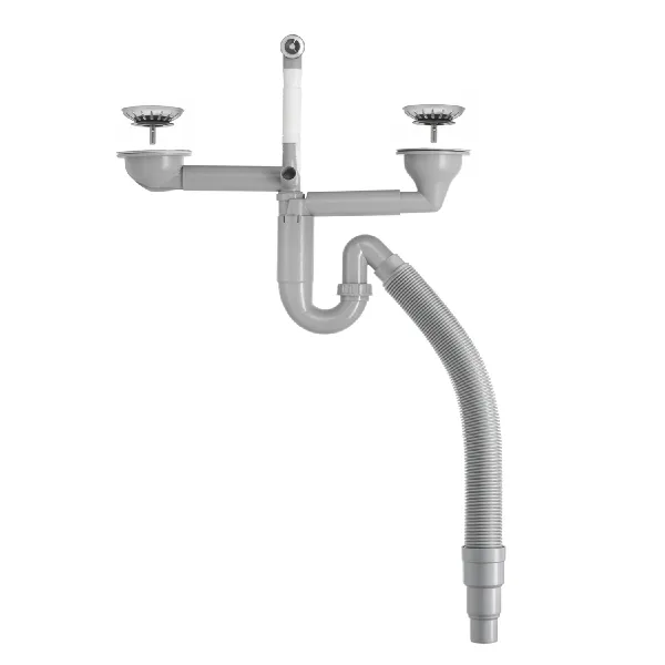 Hovedbilde Contura Steel Kjøkkenvannlås Pro med dobbel kurvventil og flexislange