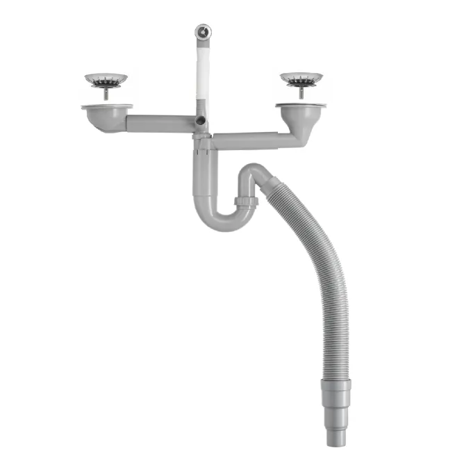 Hovedbilde Contura Steel Kjøkkenvannlås Pro med dobbel kurvventil og flexislange