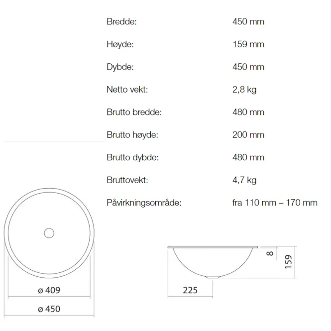 Hovedbilde Alape EB.K450 servant ø45 cm nedfelt