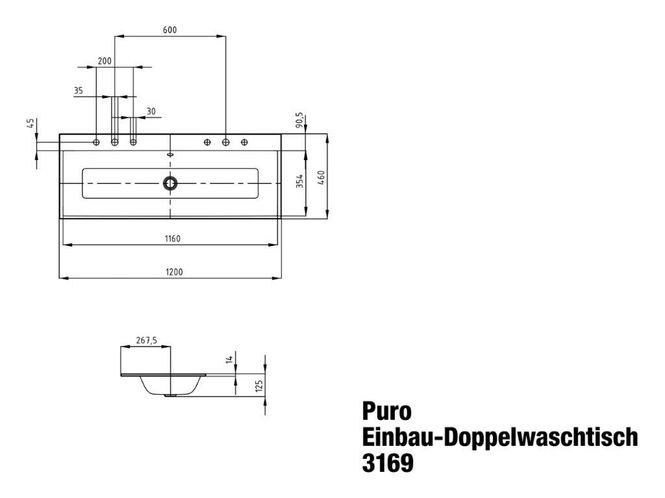Hovedbilde Kaldewei PURO Mod 3169-D Dobbel Nedfelt Servant, 120x46 cm, Bahama ...