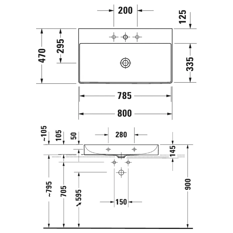 Duravit DuraSquare 80x47 cm servant - toppmontert 