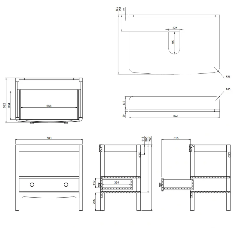 Burlington Guild Servantskap 81 cm med Marquina Benkeplate