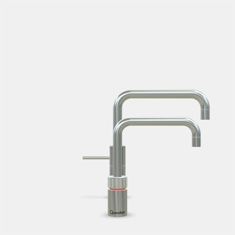 Quooker Twintaps Square sett m. 3 l. rustfritt stål