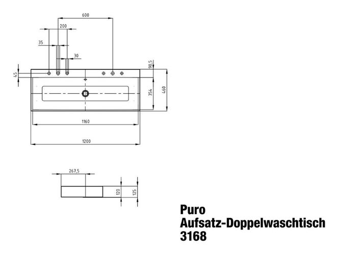 Hovedbilde Kaldewei PURO Mod 3168-D Dobbel Toppmontert Servant, 120x46 cm, Cool ...