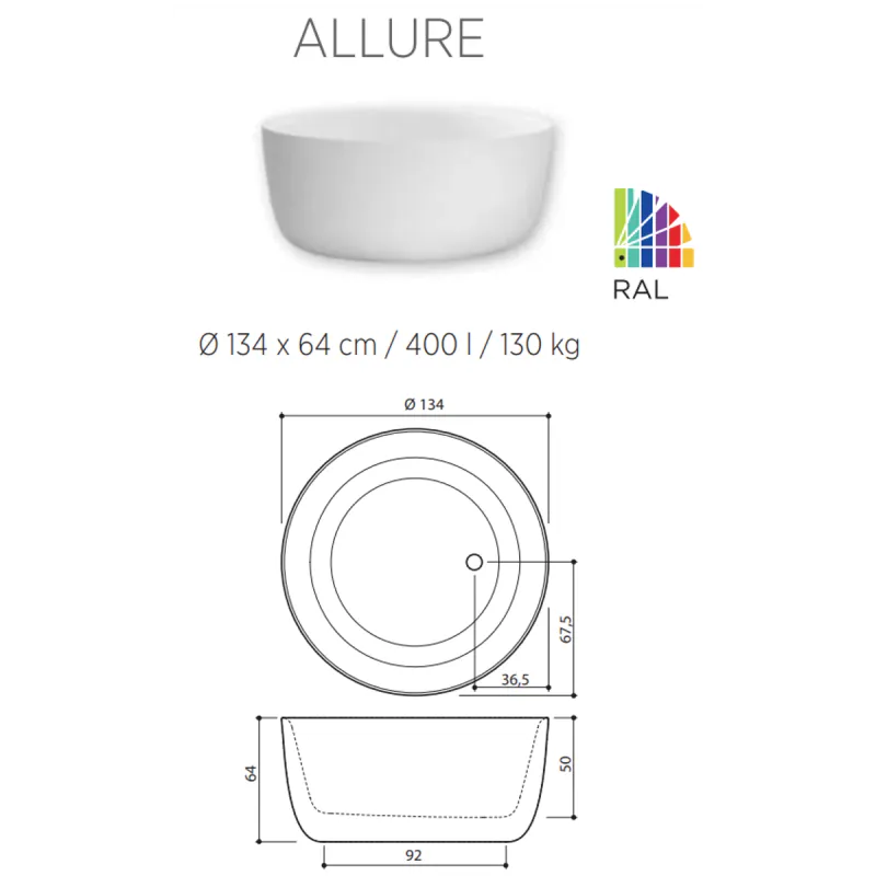 Balteco Allure Frittstående Badekar ø134 cm