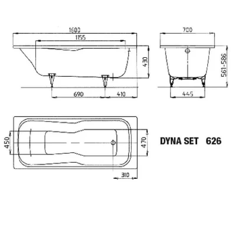 Kaldewei DYNA SET Mod 626 Innebygd Dusjbadekar 160x70 cm
