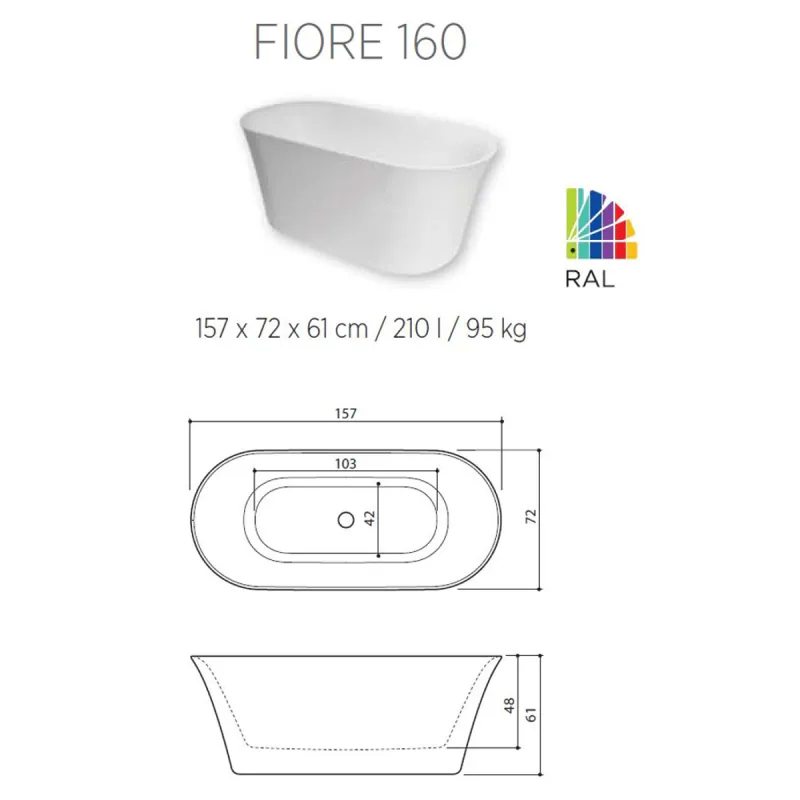 Balteco Fiore Frittstående Badekar 157/180 cm