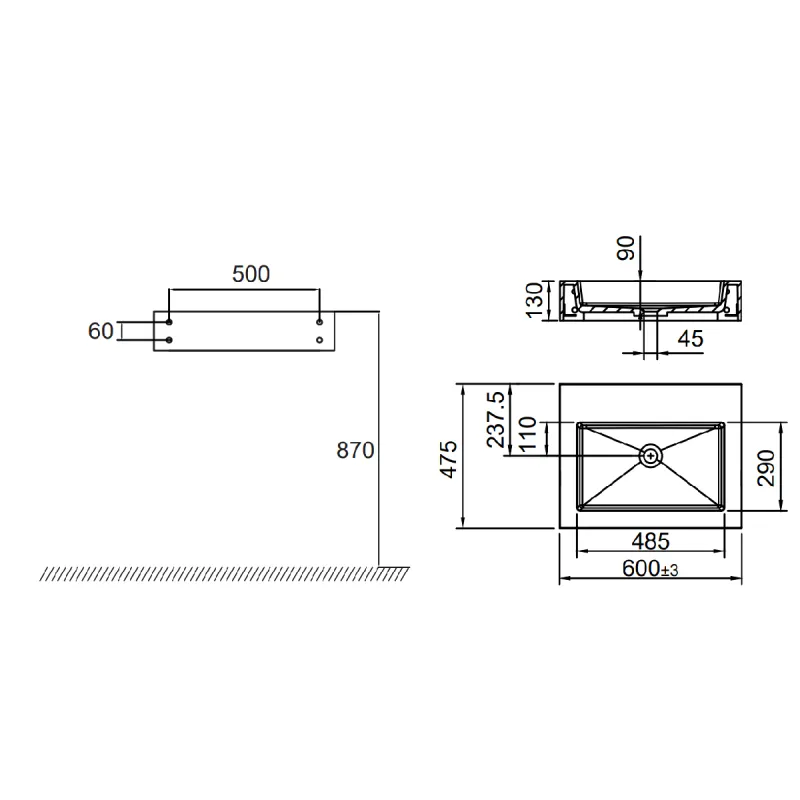 Scandtap Solid SW3 Vegghengt Servant 60x47 cm