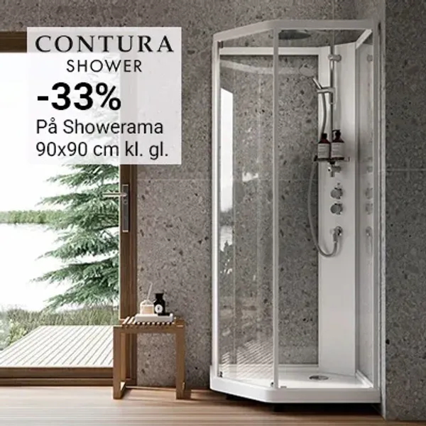Contura Showerama Classic og Comfort 90x90 cm dusjkabinett i klart glass og hvite profiler på tilbud
